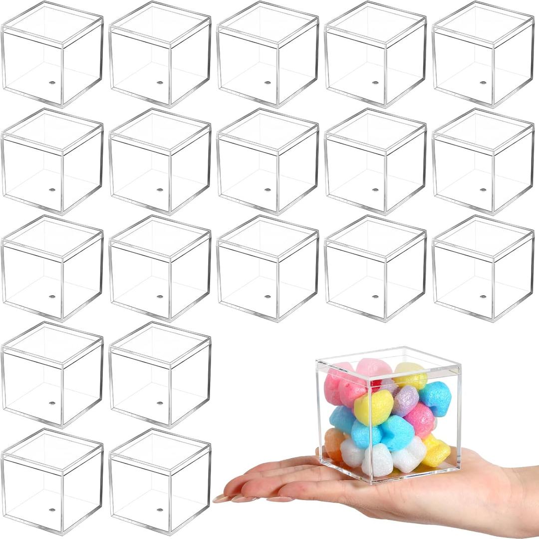 Thyle 100 Pieces Clear Acrylic Box with Lid 2.6 x 2.6 x 2.6 Inch Small Plastic Square Cube Containers Mini Clear Display Box Acrylic Gift Box Storage Box for Candy Pill Tiny Jewelry Gifts