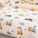 DJY Kids Duvet Cover Set Full Size, Cotton Cartoon Car Truck Bedding Set for Boys Girls, 3 Pieces Soft Breathable White Yellow Plaid Reversible Comforter Cover Set (1 Duvet Cover+2 Pillowcases)