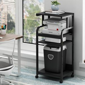 Fannova Printer Stand with Adjustable Shelf, 4 Tier Large Tall Printer Table with Wheels for Home Office Storage and Organization, Rolling Stand Cart for Computer Tower CPU Shredder, Black