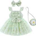 Renotemy Toddler Baby Flower Girl Dress Summer Boho Fairy Tutu Tulle Dresses Princess Wedding Party Dress for Girls 18-24 Month