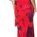 Womens Strapless Tube Maxi Dress Summer Sleeveless Mesh Ruffle Cocktail Party Long Dresses (Red, S)