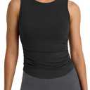 G4Free BareFeel Workout Yoga Tank Tops Ruched Sleeveless Athletic Tanks High Neck Pilates Top, (Black, Large)