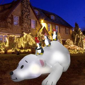 MorTime 7.8 FT Christmas Inflatable Polar Bear with Lighted Penguins Decor and LED Lights for Outdoor Yard Party Mall Decorations
