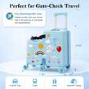Ride on Suitcase for Kids, Hard Shell Kids Luggage with Belt, Foldable Pedal & Front Grab Handles, Hidden Cup Holder, TSA Lock, 6 Spinner Wheels, Kids Carry on Suitcase for Travel, Blue, 19 inches x 9 inches x 20 inches