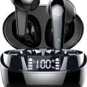 Ordtop Wireless Earbud Bluetooth Headphones, Hi-Fi Stereo Ear Buds with 4 ENC Cancelling Mics, in-Ear Earphones IP7 Waterproof Sports, LED Display, Mini Headset for Android/iOS (Black/Grey)