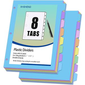 XHSHENG 16Pcs/2 Sets Binder Dividers for 3 Ring Binder,8 Tab Plastic Dividers with Tabs, Pastel Color File Dividers, Notebook Dividers for School, Office