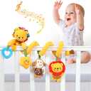 Jollybaby Crib Stroller Car Seat Toys for Baby 0-3-6-9-12 Months, Tummy Time Hanging Sensory Toys for Newborn with Music Box and Teether, Spiral Carseat Toy for Baby Boys Girls Gifts (07-Little Lion)