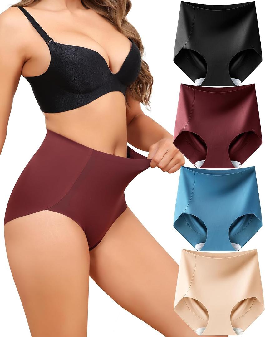 LEVAO Women's Tummy Control Underwear High Waisted Seamless Panties - Postpartum Briefs No Show Shaper S-3XL 4 Pack (L)