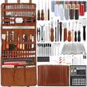 TLKKUE Leather Tooling Kit Leather Craft Tools Leatherworking Kit with Custom Handbag Cutting Mats Engraving Punching Sewing Stamping Sanding Tools for Handicraft Work Professional