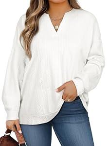 AlvaQ Sweatshirts for Women Plus Size 2025 Fall Winter Outfits Long Sleeve Drop Shoulder Oversized Pullover Jumper Tops White 4X-Large