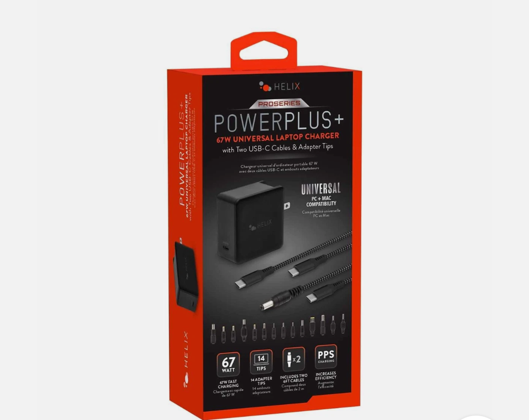 Helix 65W Universal USB-C Laptop Charger Power Adapter (ETHNBC65U) Black