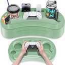 Couch Cup Holder Pillow Tray with 6 Slots, Gaming Pillow Couch Cupholder Tray with Armrest Cushion, Couch Caddy & Buddy, Drink, Snack, Controller, Remote, Phone, Green
