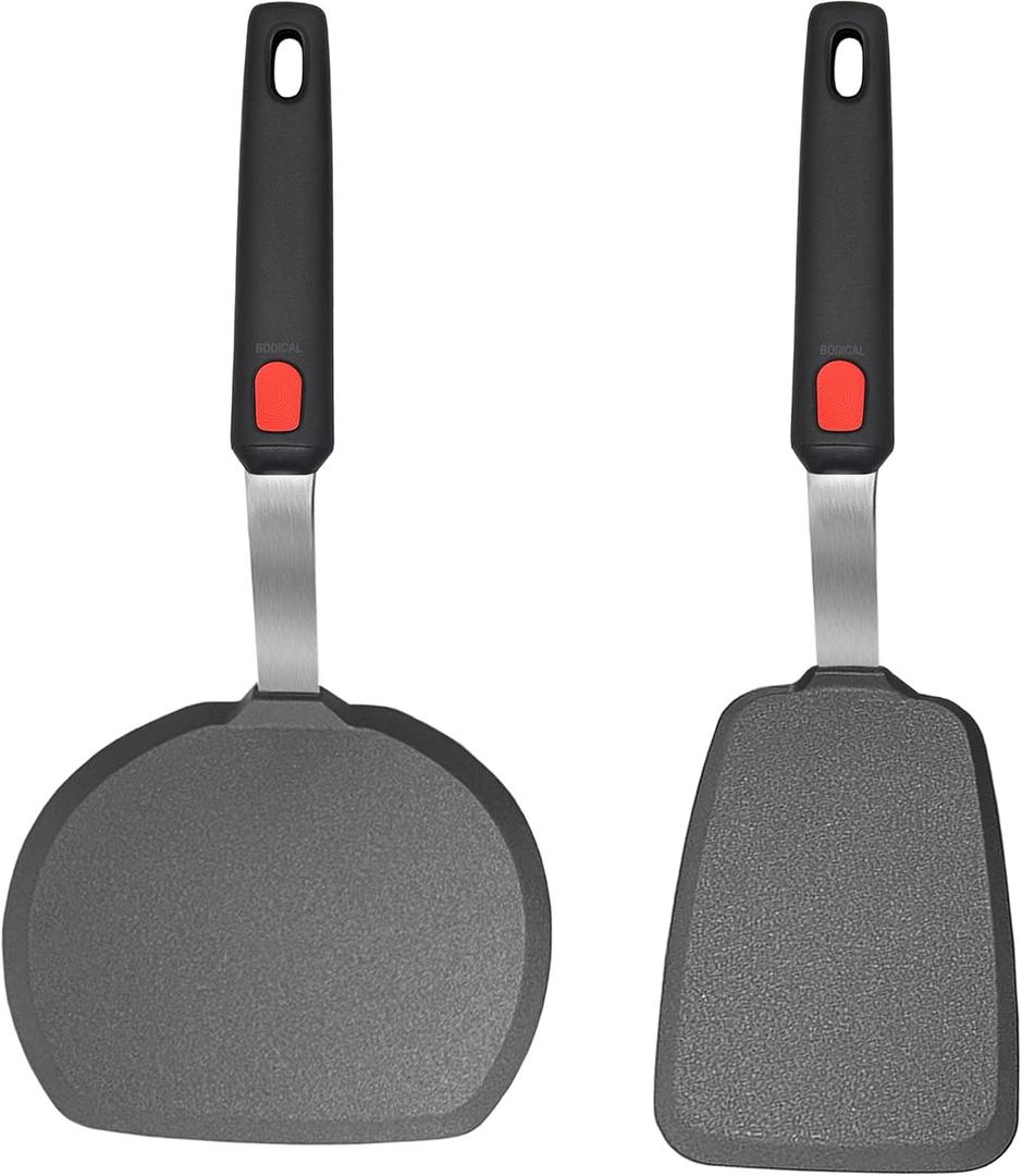 Silicone Pancake Spatula Turner Set of 2, 600F Heat Resistant Cooking Spatulas for Nonstick Cookware, Large Kitchen Utensils BPA Free Rubber Spatula Set for Egg, Pancake, Fish, Burger (Mixed 2 Pack)