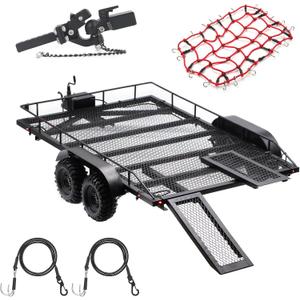 AMK RC Trailer Metal 1/10 1/8 Scale - Builder Kit with Kinetic Winch Strap & Hitch Coupler for Crawler Truck, TRX4 TRX6, Axial SCX10 III, Gen8, RGT (with Manual)