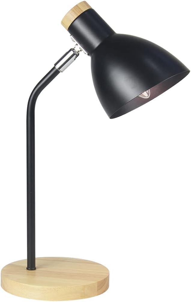 Lampwell Helle Black Office Desk Lamp for Home Office Bedrooms,Wood Base,Kids Girls Student Desk Lamp,9.695.91H14.88IN,Bulb Excluded