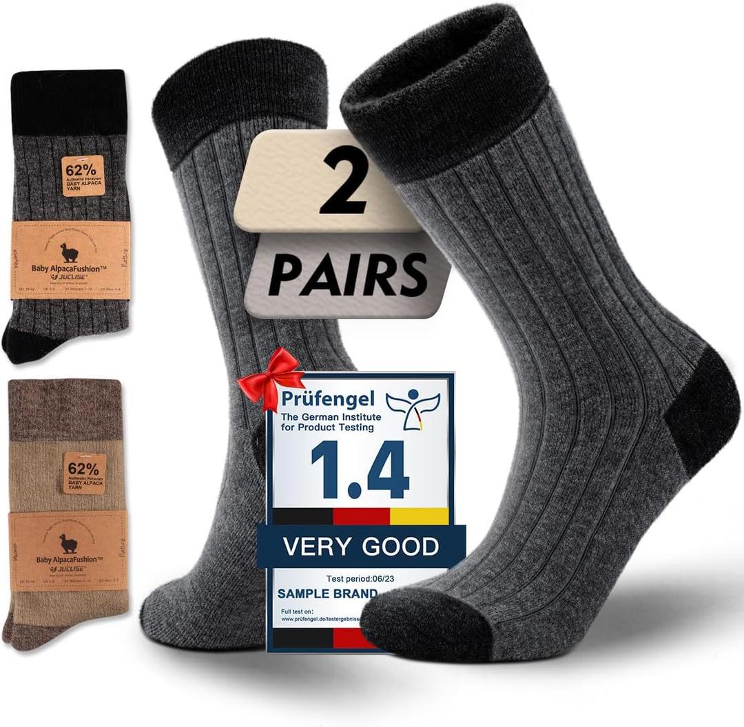 Alpaca Wool Unisex Winter Heavyweight Crew Socks Hiking Boot Warm Thick Thermal Cushioned Moisture Wicking (L)