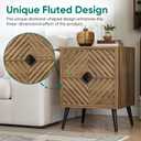 Smuxee Walnut Wooden Nightstand with 2 Drawers, Mid Century Night Stand with Fluted Diamond Doors, Bedside Table with Metal Feet, Modern End Side Table for Bedroom