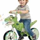 Dinosaur Balance Bike for Kids 3-5, Toddler Ride on Toy 4+ Year Old, Birthday Gift for Boys and Girls with Adjustable Handlebar, Music & Eye Flashing Lights, Carbon Steel Frame 10 Inch Wheels
