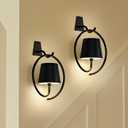 5200mAh Wireless Wall Light, Rechargeable Batttery Operated Wall Sconces Set of 2,3 Color Stepless Dimming Up, Wall Lamp for Battery Operated Lamp for Picture/Bedroom/Living Room/Hallway (Black)