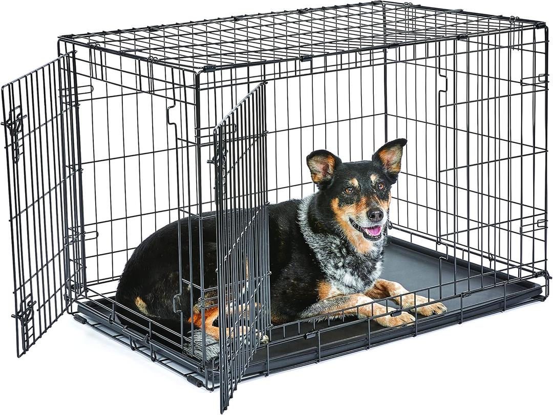 Midwest Homes for Pets 36-Inch New World Crate for Medium-Large Breeds, 41-70 lbs, Double Door Folding Dog Crate, Leak-Proof Tray & Secure Latches, Portable, Durable & Easy to Assemble