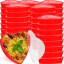 Hushee 48 Pcs Valentine's Day Heart Containers Plastic Food Storage Containers with Lids Heart Shaped Box Disposable Dessert Lunch Box for Valentines Restaurant Fruit Vegetable, 16.9 Oz/ 500 ml