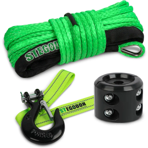 Synthetic Winch Rope, 1/4'' x 50ft 10,000LBS Synthetic Winch Line 1/4 Winch Cable Replacement Synthetic Rope with Forged Winch Hook and Rubber Stopper for 4WD Off Road Vehicle ATV UTV (Green)