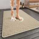 Non Slip Shower Mat Bathtub Mat 20x32 Inch, Quick Dry Bath Mat with Drain, Soft PVC Imitation Loofah Foot Scrubber Bath Mats for Bathroom Tub Shower Floor, Hangable & Hook Included, Beige