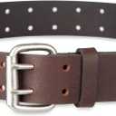 Dickies Men's Double Prong Leather Work Belt Fully Adjustable, Regular & Big and Tall Sizes (Brown, XXL)
