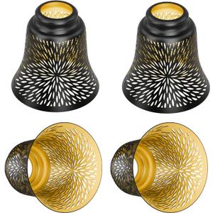 Ceiling Fan Replacement Globes, 4 Pack Chrysanthemum Pattern Fixture Replacement Globes Shades with 1-5/8" Fitter, ALUCSET 4.5" Height and 4-3/4" Diameter, Metal Cover for Pendant Lamp Wall Lamp (Black Gold Chrysanthemum)