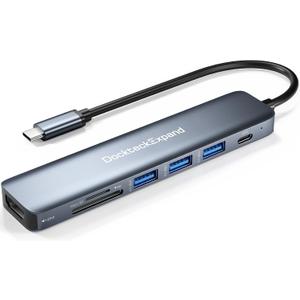 USB C Hub, DockteckExpand 7 in 1 USB-C Multiport Adapter with 4K HDMI, 100W Power Delivery, 3 USB 3.0 Ports, SD/TF Card Reader, for MacBook Pro/Air, iMac, iPad Pro, Surface Pro 7/8, XPS, HP and More