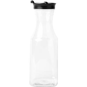 Square Plastic Pitcher with Black Lid, 34 oz - Case Pack of 12 - For Juice, Water, Iced Tea, and Buffet Beverage Service