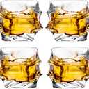 12 oz Hand Blown Crystal Whiskey Glasses Set of 4, Unique Cognac Glass, Heavy Thick Bottom Bar Glass for Scotch Bourbon Rum Gin Water Cocktail,Gifts Men Gifts Ideas