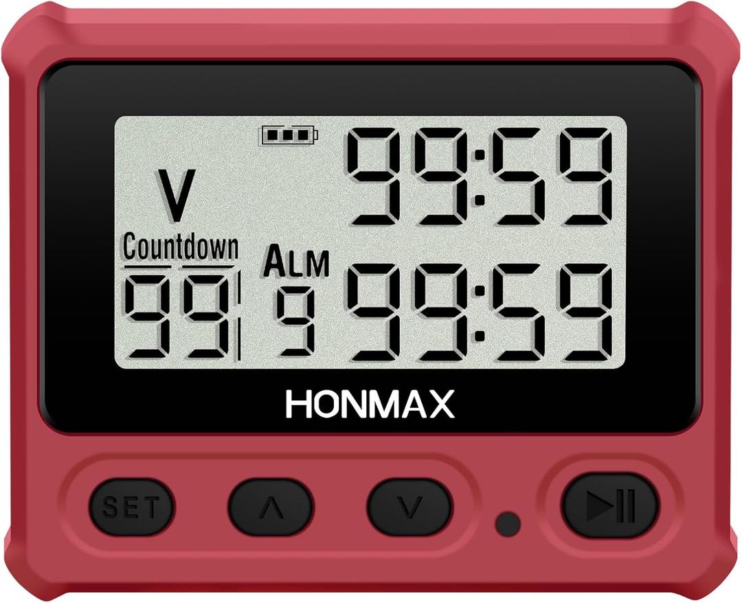 Digital Interval Timer, Stopwatch with Backlight, USB-C Rechargeable Clock, Red