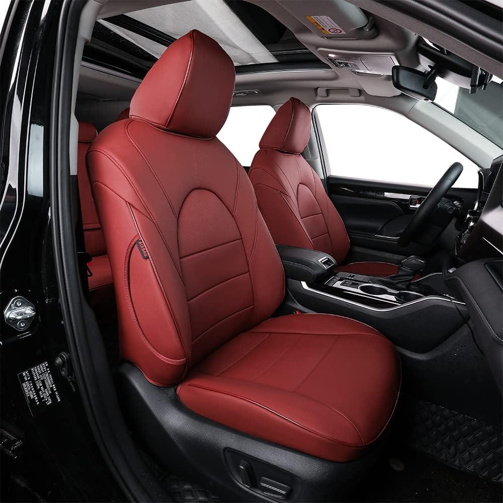 EKR Seat Covers for Cars Toyota Highlander 2014 2015 2016 2017 2018 2019,2nd Row Captain Chairs,Automotive Seat Cover,Waterproof Leather Car Seat Cover Full Set(Burgundy) (2014-2019 Highlander W/2nd Row Captain Chairs)