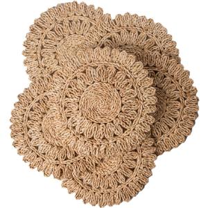 13.8" Round Corn Husk Placemats Set of 6 | Boho Wicker Rattan Woven Table Mats | Farmhouse Spring Plate Chargers Like Seagrass, Water Hyacinth for Christmas, Party, Wedding, Events