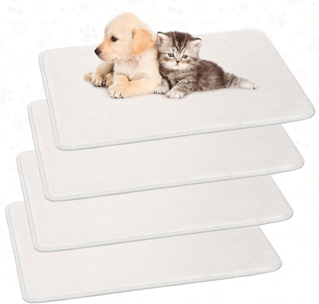 4 Pcs Pet Carrier Pad Travel Pet Reversible Dog Mat Replacement Liners for Travel Dog Bed Pad Washable Plush Double Sided Bed Mat for Cat Kennel Crate(Beige,17 x 11 Inch)