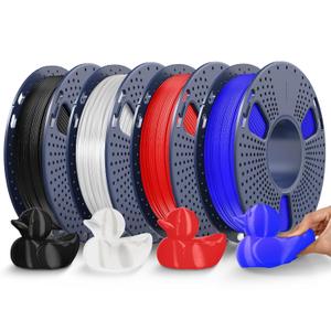 JAYO TPU 3D Printer Filament Bundle, 95A Flexible Soft TPU Filament 1.75mm, 250g Spool, 4 Rolls, 1kg in Total, Black+Clear+ Red+Blue