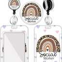 Plifal Badge Holder with Retractable Reel, Rainbow Social Worker ID Name Tag Work Badge Clip Heavy Duty Vertical Card Protector Cover Case for Work Office Nurse Medical Student Teacher Women Men