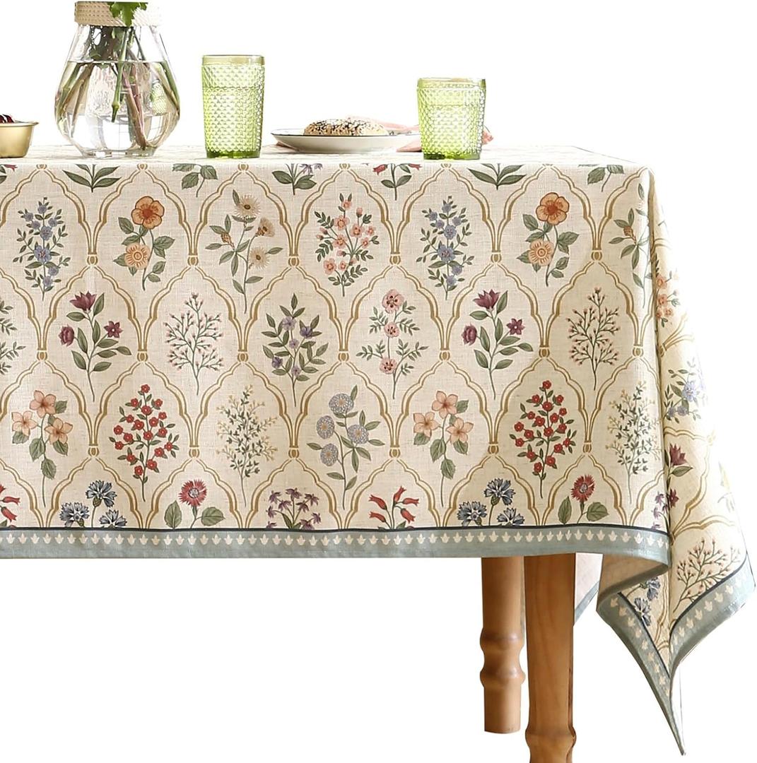 ISAENNE Designer Linen Long Tablecloth Rectangle, Western Colorful Floral Indoor Table Cloth, Wrinkle Resistant Decor Tablecloths for Dining Thanksgiving Kitchen Christmas,63"*102"-Serenity B