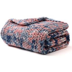 YnM Weighted Blanket, Handmade Chunky Knitted Design, Soft and Cozy, Temperature Regulating and Breathable, Machine Washable Throw for Sleep or Home Decor (Pink Sky Tie-Dyed, 60x80 Inch, 20lbs)
