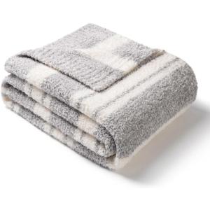 Snuggle Sac Twin Size Bedding Blankets Luxurious Microfiber, Reversible Super Soft Warm Cozy Blankets Fuzzy Plush Blanket for Bed,Couch,Sofa,Living Room, Grey Stripe,60x80 inches