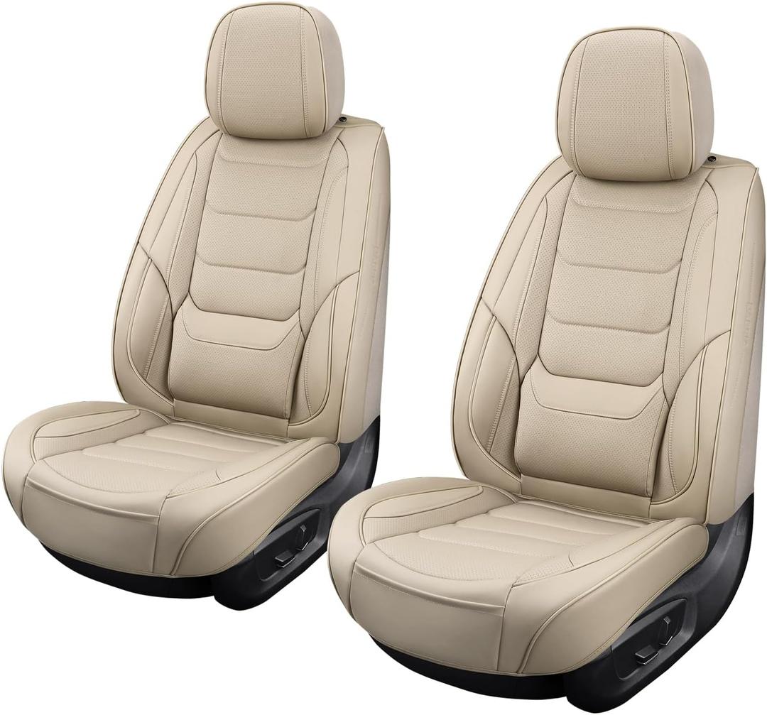 Front Seat Covers for Cars Breathable Leather Seat Covers Waterproof Seat Protectors Universal Fit for Most Automotive Cars SUV Trucks Van (Beige, Front Pair)