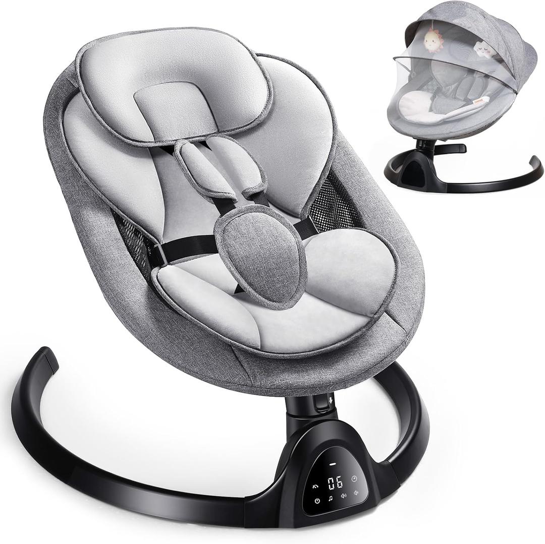 Kiloston Electric Baby Bouncer Swing - APP & Bluetooth Enabled Baby Swing Chair with 5 Point Harness Belt, 5 Speeds and Remote Control - Portable Baby Bouncer from Birth with Music Speaker