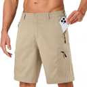 Men's Hiking Cargo Shorts 9", Water Resistant Quick Dry Lightweight Work Shorts with 5 Zipper Pockets for Men (32 Regular, Khaki)