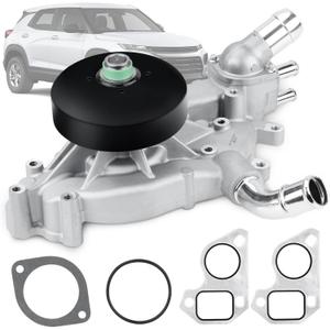 AW5087 Engine Water Pump w/Coolant Thermostat & Gasket Set Compatible with Cadillac Escalade 02-06, Chevrolet Silverado 99-06 & Avalanche/Suburban/SSR/Trailblazer 02-06.