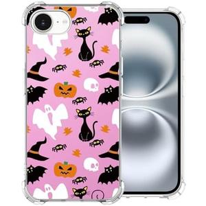 CAROKI Halloween Phone Case for iPhone 16e,Halloween Cartoon Pink Cartoon Ghost Pattern Cover Kids Girls Cute Slim Fit Rubber Bumper Protective Case for iPhone 16e 6.1" 2 Pack