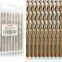 Luckyway 1/4" M35 Cobalt Drill Bits 10-Piece, Jobber Length Twist Drill Bit Set for Hard Metal, Stainless Steel, Cast Iron, Wood and Plastic, with Storage Case