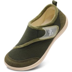 LeIsfIt Mens Slippers Wide House Shoes Adjustable Diabetic Shoes Arthritis Swollen House Slippers Indoor Outdoor (Dark Green)