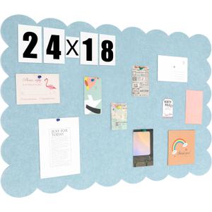 Scalloped Felt Bulletin Board 24 x 18 Inches Foldable Light Blue Pin Cork Board Alternative for Wall, 2' x 1.5' Trifold Picture Vision Self Adhesive Bulletin Decorative