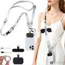 Detachable Phone Lanyard for Women Multifunctional Adjustable Phone Strap Crossbody Anti Theft with Tether Tabs for Cell Phone, ID Badge, Camera, Travel Essentials - Grey